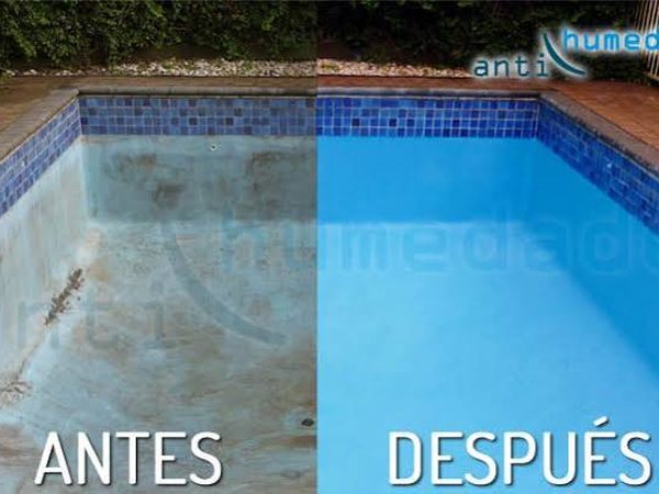 Antes y después de la reforma y el revestimiento de una piscina
